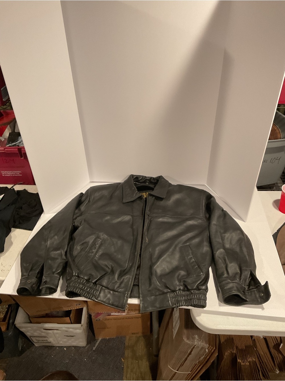 Flightline Genuine Leather Bomber Jacket Mens Large Black Faux Fur Lined
